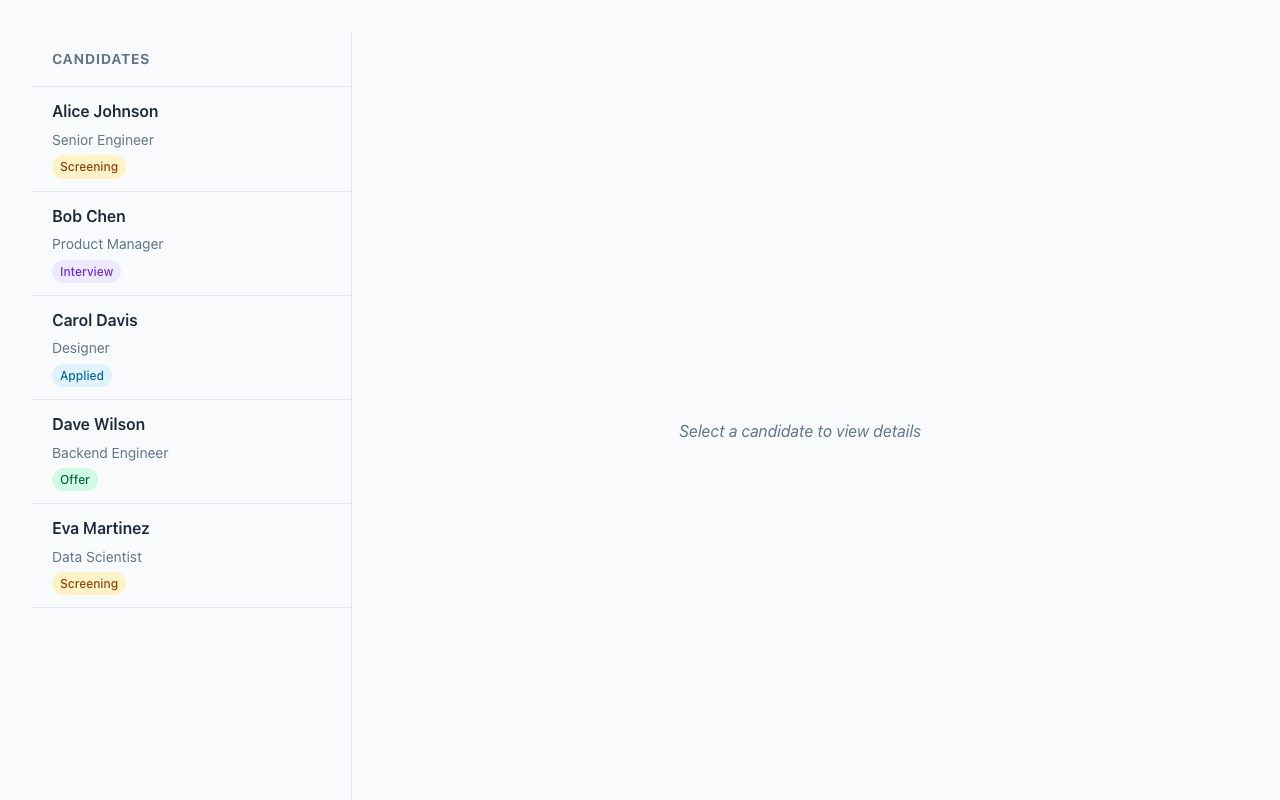Homepage - Two column layout with candidate list
